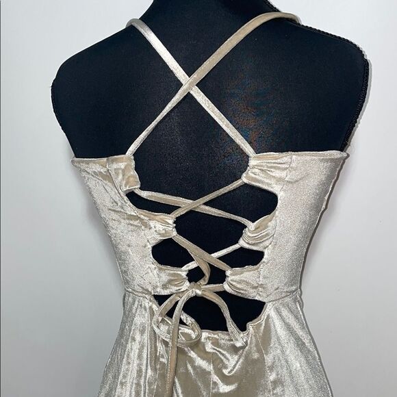 Elegant Cream Velvet Dress - Picture 6 of 9